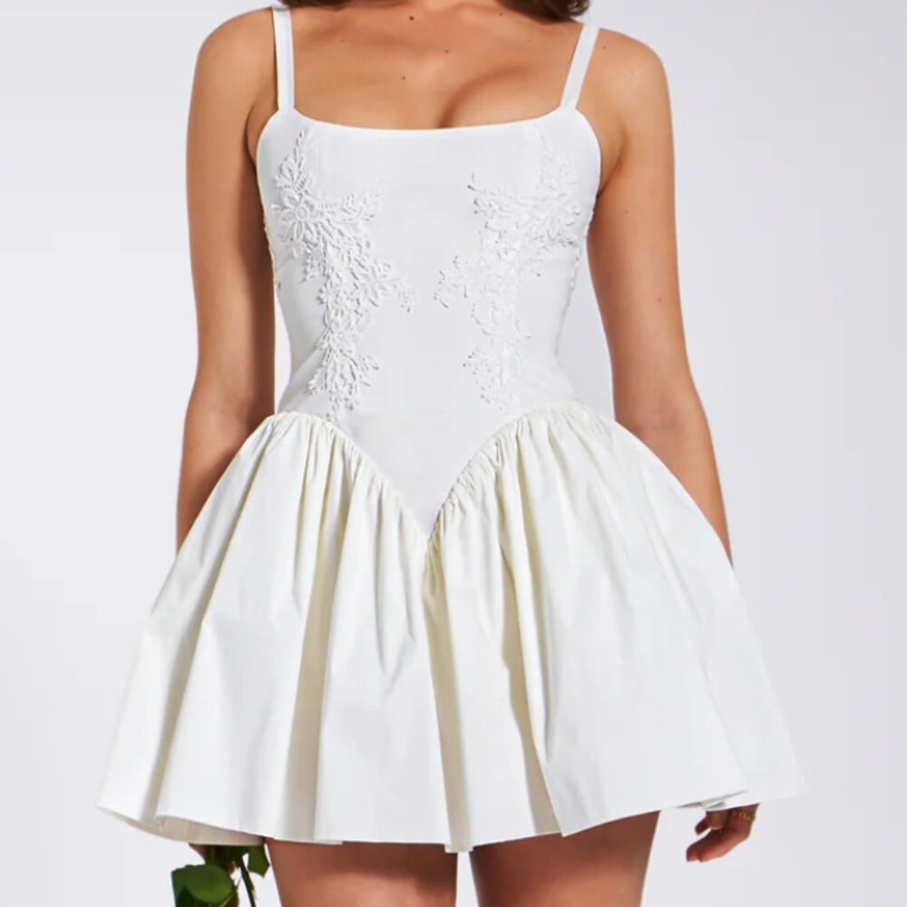 Kadi White Cotton Drop Waist Corset Mini Dress -- NEW XS